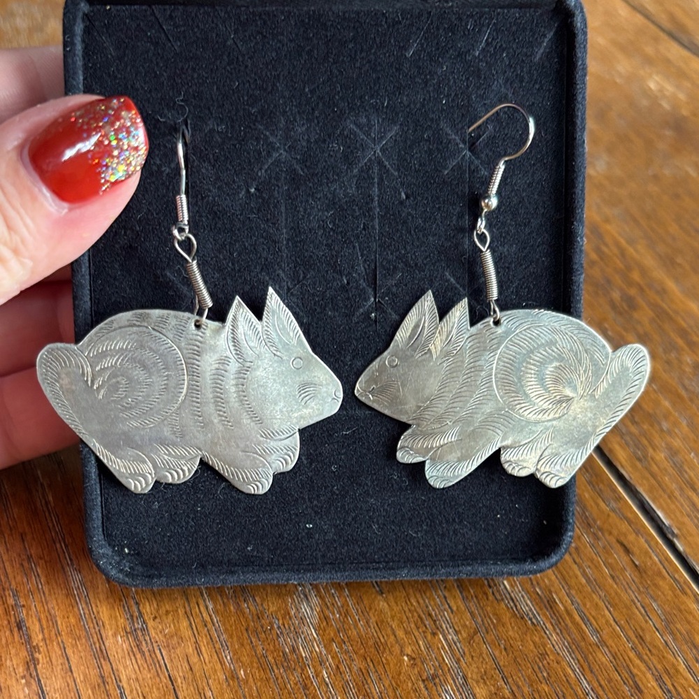 Silver plated rabbit earrings.